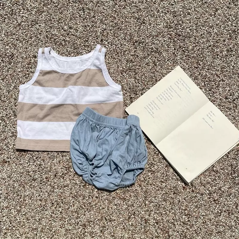 Lovin - Korean Baby Fashion - #babygirlfashion - Bebe Stripes Sleeveless Top Bottom Set - 3