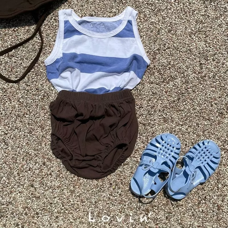 Lovin - Korean Baby Fashion - #babygirlfashion - Bebe Stripes Sleeveless Top Bottom Set - 4