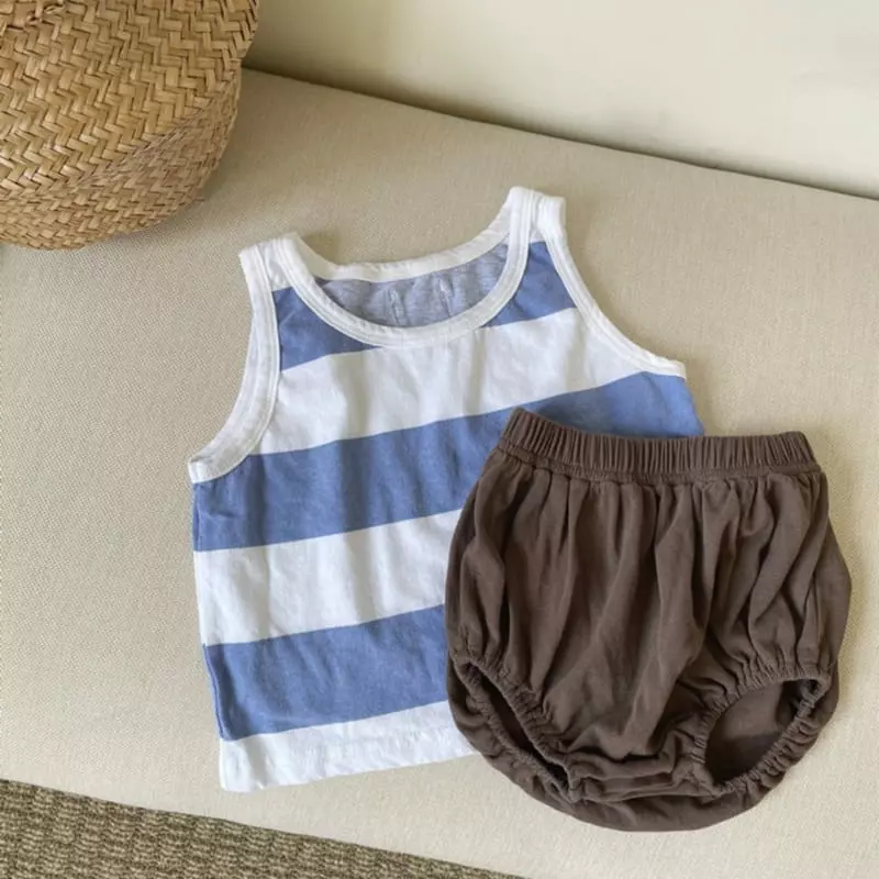 Lovin - Korean Baby Fashion - #babyoninstagram - Bebe Stripes Sleeveless Top Bottom Set - 5