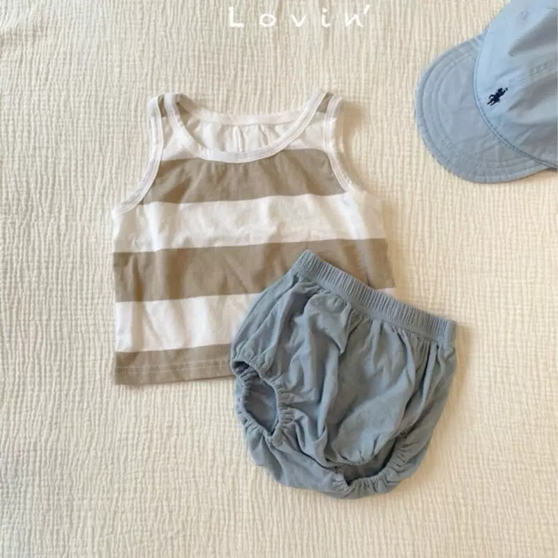 Lovin - Korean Baby Fashion - #babyootd - Bebe Stripes Sleeveless Top Bottom Set - 6
