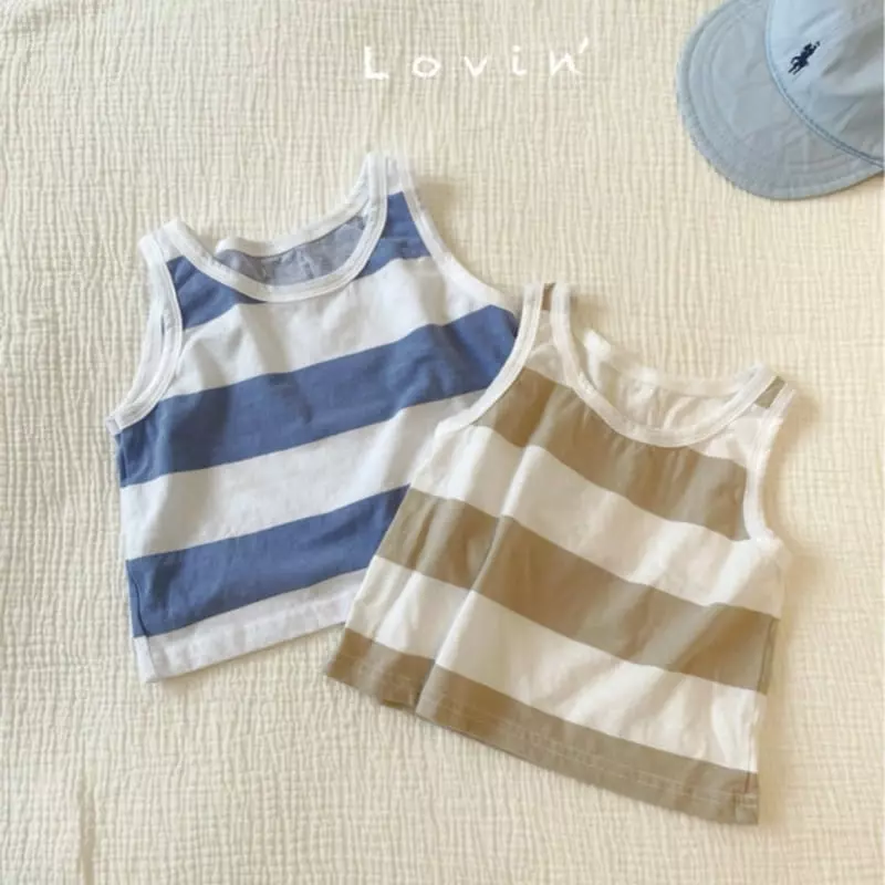 Lovin - Korean Baby Fashion - #babyoutfit - Bebe Stripes Sleeveless Top Bottom Set - 8
