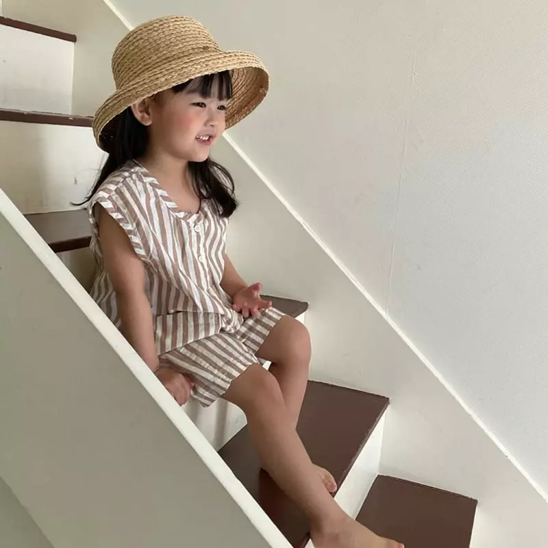 Lovin - Korean Children Fashion - #prettylittlegirls - Western Stripes Jumpsuit - 5