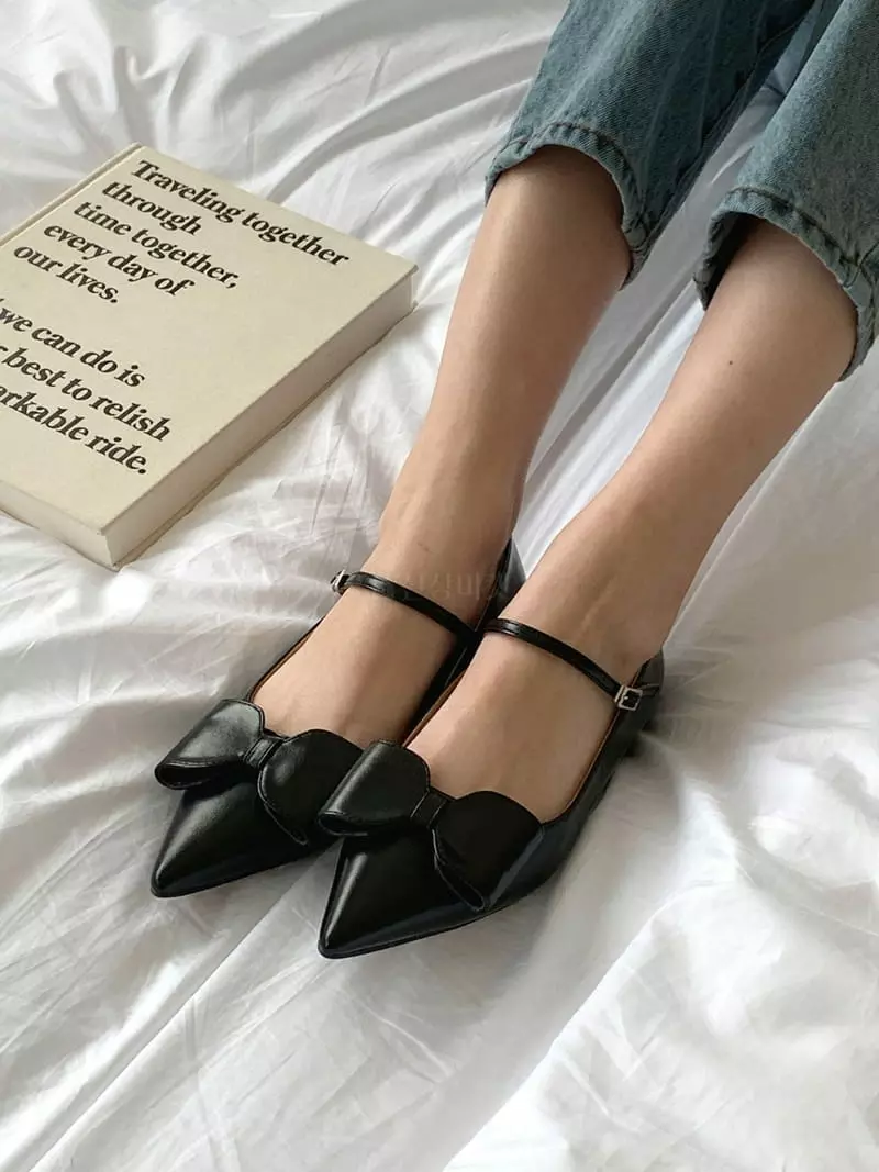 Lowkun - Korean Women Fashion - #restrostyle - Y0105 Big Ribbon Flats - 3