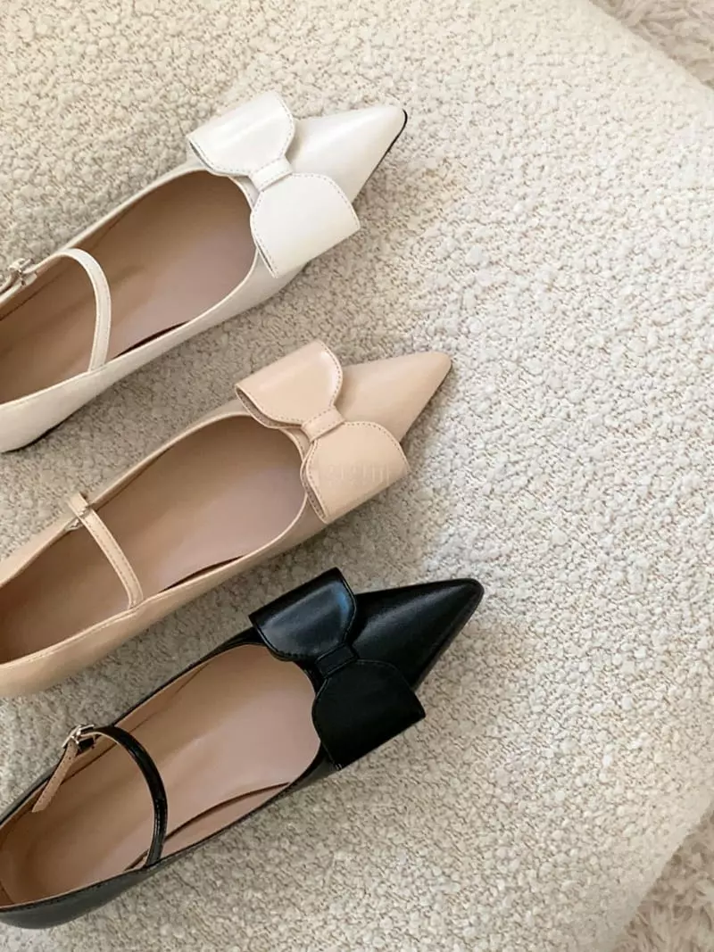 Lowkun - Korean Women Fashion - #restrostyle - Y0105 Big Ribbon Flats - 4