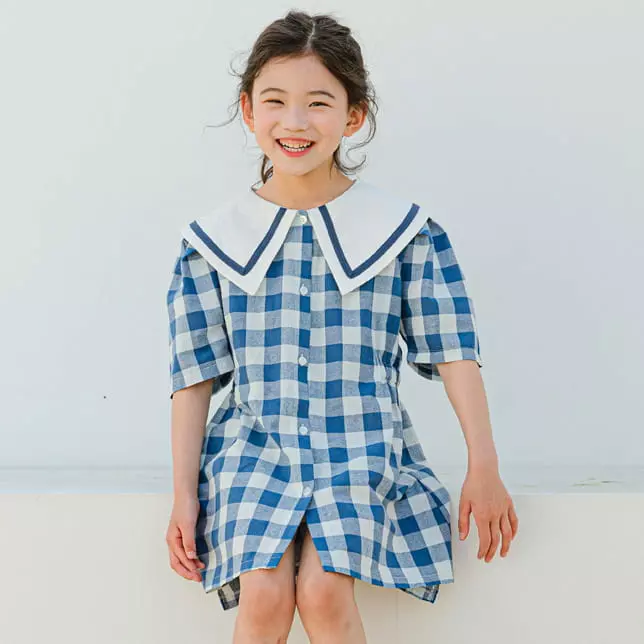 Lydia - Korean Children Fashion - #prettylittlegirls - Check Collar One-piece