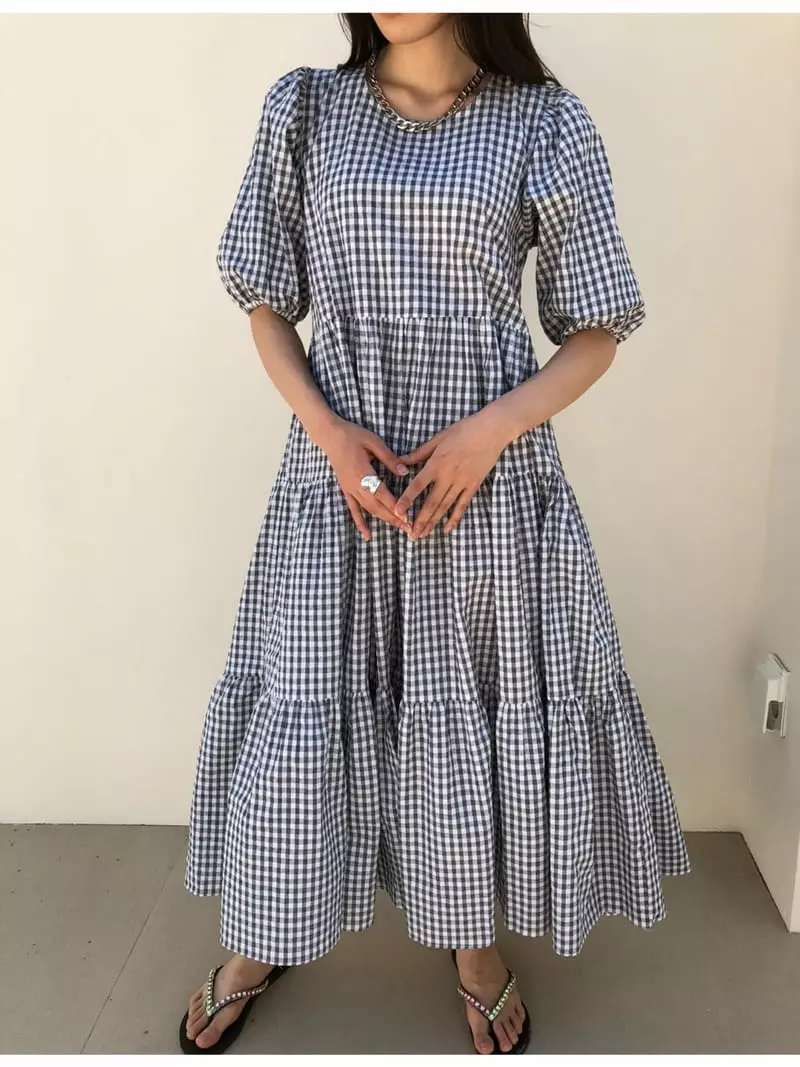Matilda - Korean Women Fashion - #momslook - Grim Check One-piece