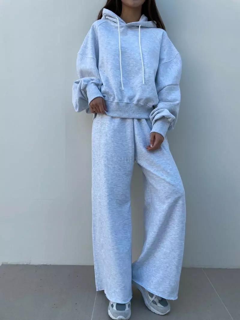 Matilda - Korean Women Fashion - #momslook - Puff Hoody Top Bottom Set