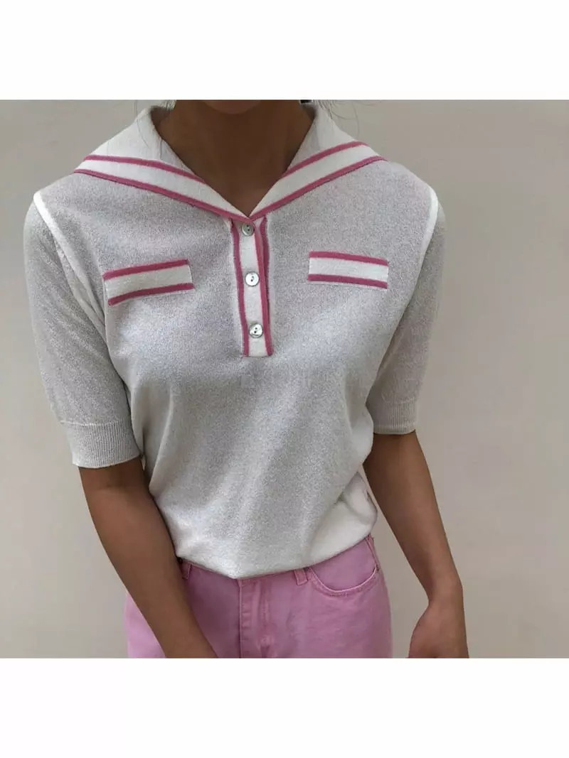 Matilda - Korean Women Fashion - #momslook - Collar Color Knit - 2