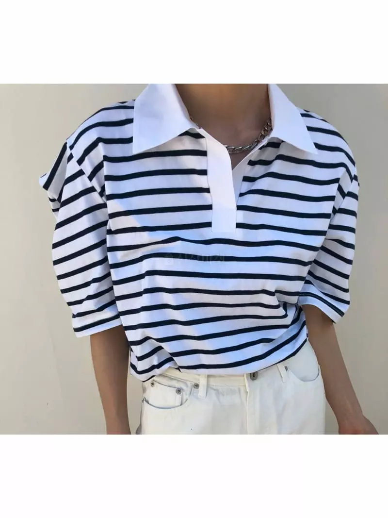 Matilda - Korean Women Fashion - #momslook - Summer Collar Tee - 2
