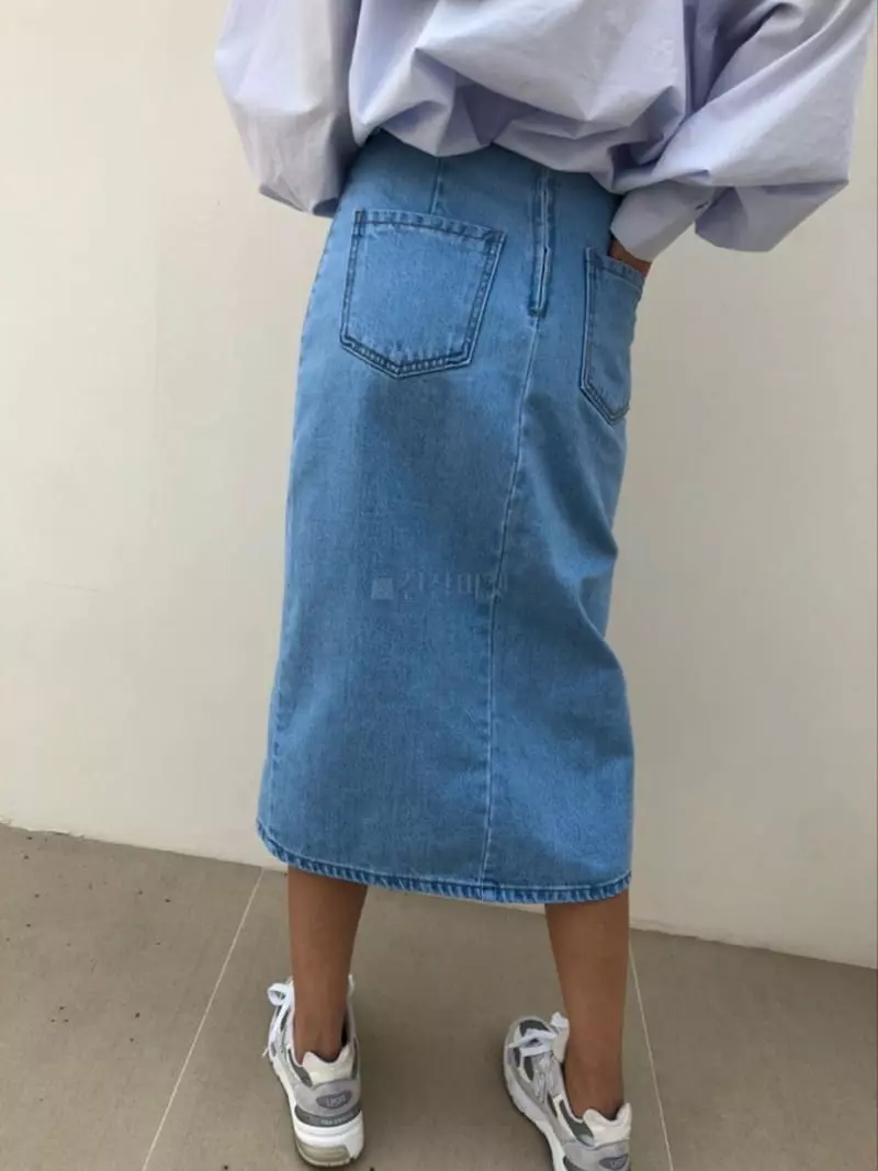 Matilda - Korean Women Fashion - #momslook - Slit Denim Skirt - 2