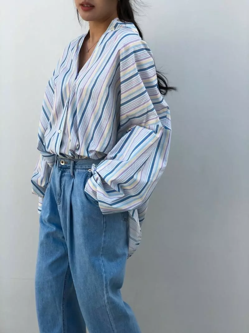 Matilda - Korean Women Fashion - #momslook - Shirring Stripes Shirt - 2