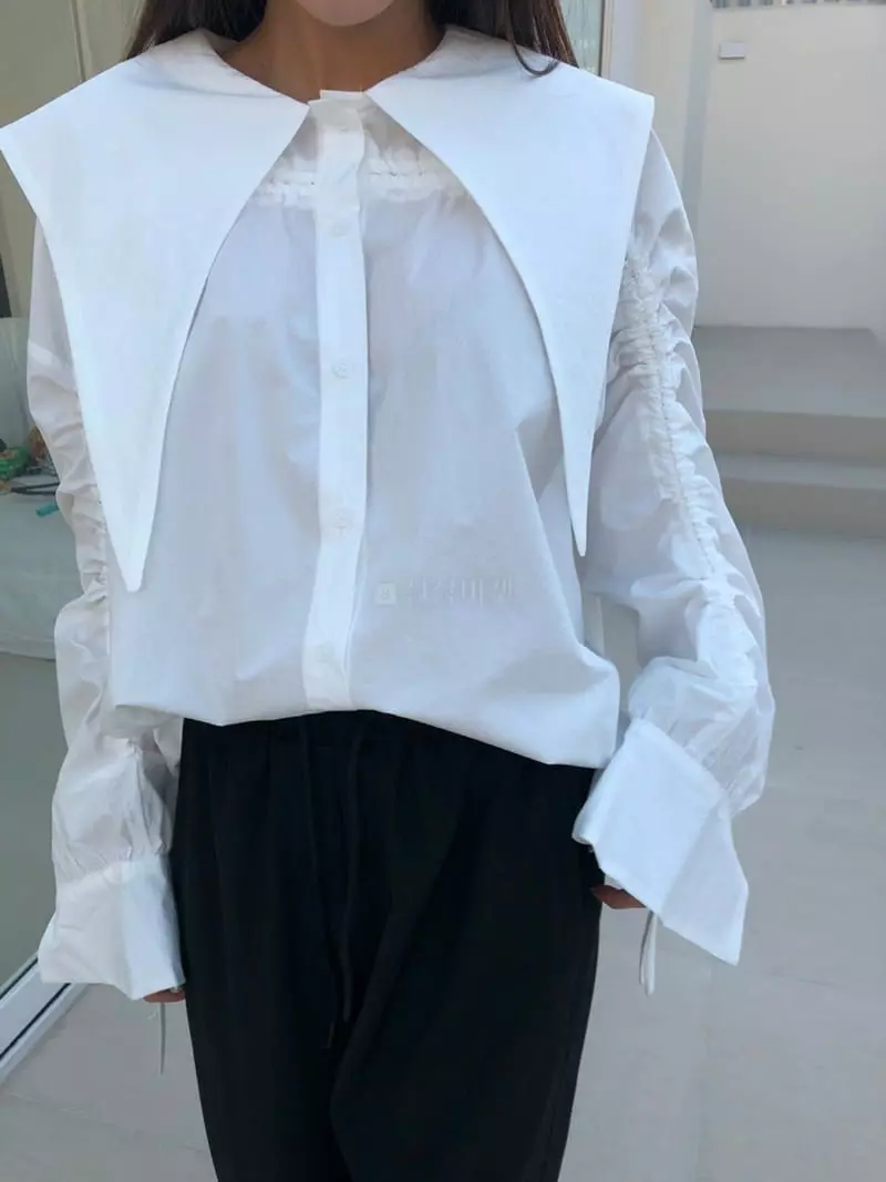 Matilda - Korean Women Fashion - #restrostyle - Big Collat String Shirt - 3