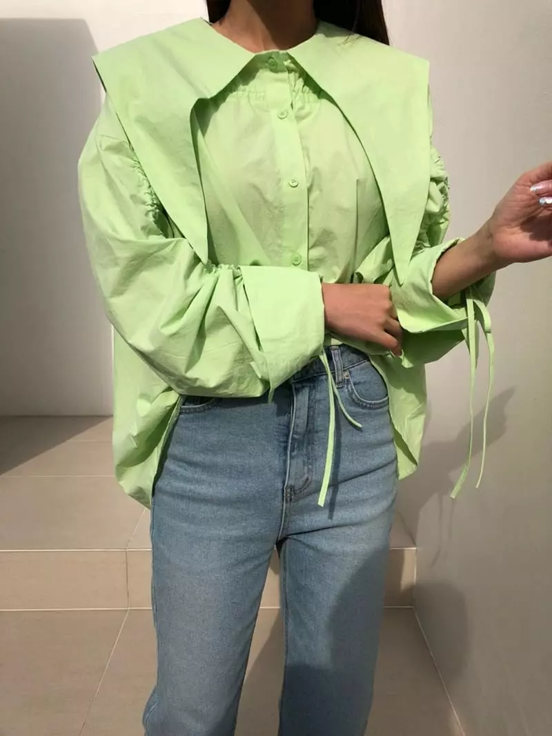 Matilda - Korean Women Fashion - #restrostyle - Big Collat String Shirt - 4