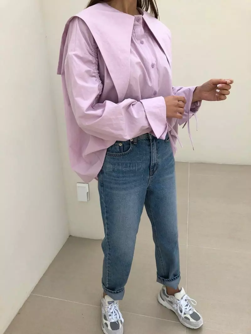 Matilda - Korean Women Fashion - #vintagekidsstyle - Big Collat String Shirt