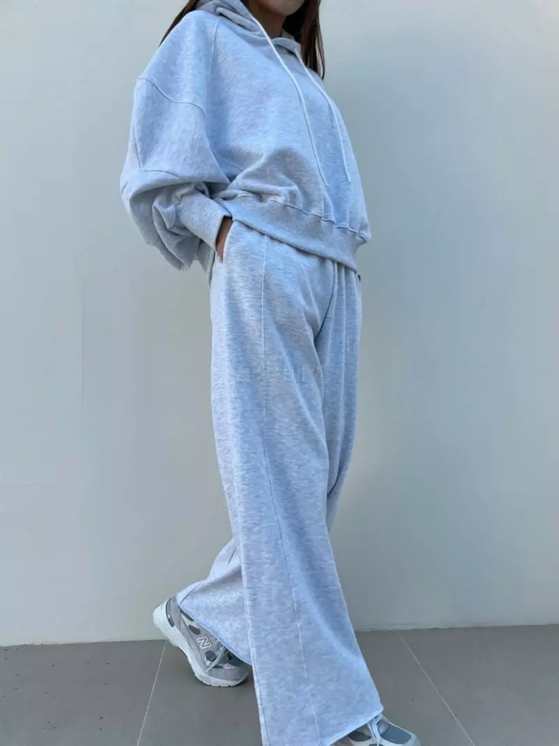 Matilda - Korean Women Fashion - #womensfashion - Puff Hoody Top Bottom Set - 2