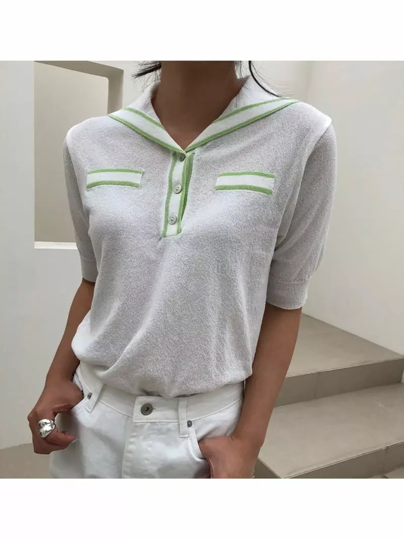 Matilda - Korean Women Fashion - #womensfashion - Collar Color Knit