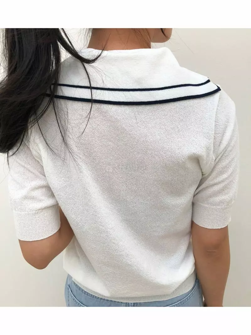 Matilda - Korean Women Fashion - #womensfashion - Collar Color Knit - 3