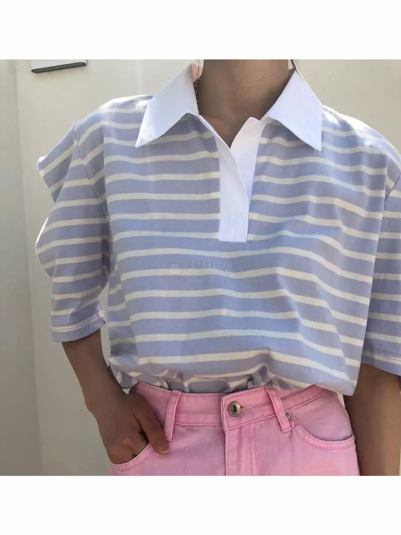 Matilda - Korean Women Fashion - #womensfashion - Summer Collar Tee