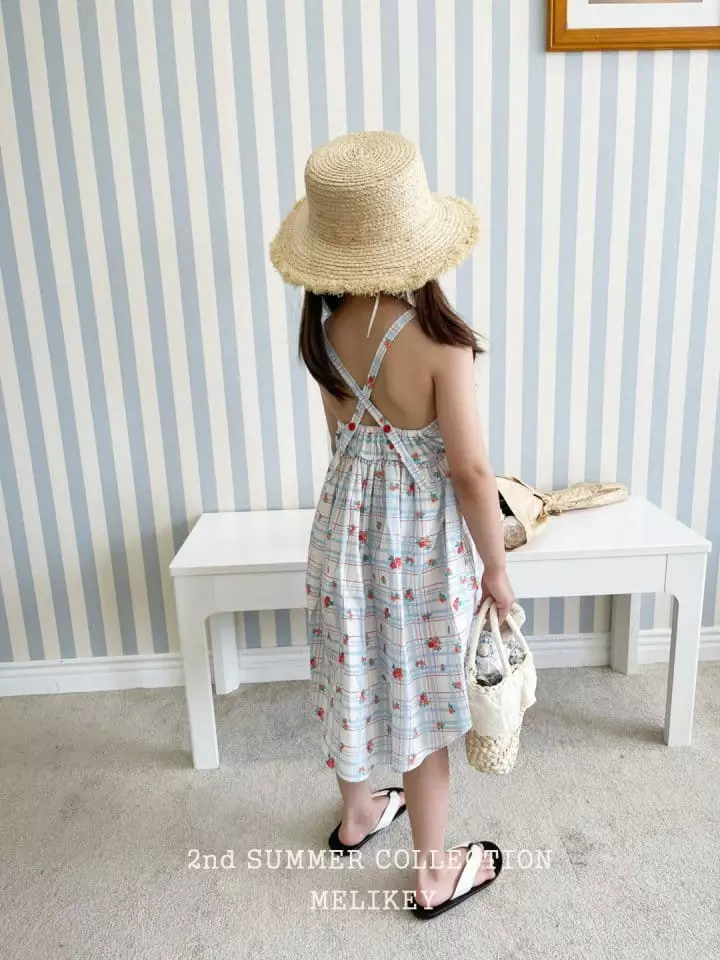 Melikey - Korean Children Fashion - #Kfashion4kids - Flower Check String One-piece