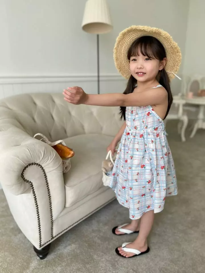Melikey - Korean Children Fashion - #childrensboutique - Flower Check String One-piece - 8