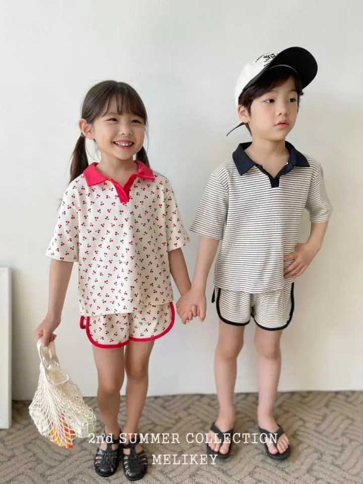 Melikey - Korean Children Fashion - #discoveringself - Waffle Collar Top Bottom Set - 2