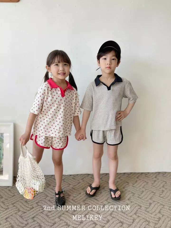 Melikey - Korean Children Fashion - #fashionkids - Waffle Collar Top Bottom Set - 3