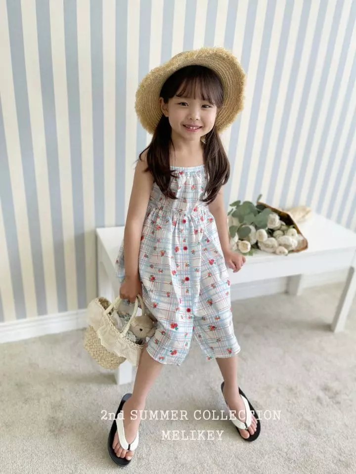 Melikey - Korean Children Fashion - #littlefashionista - Flower Check String One-piece - 2