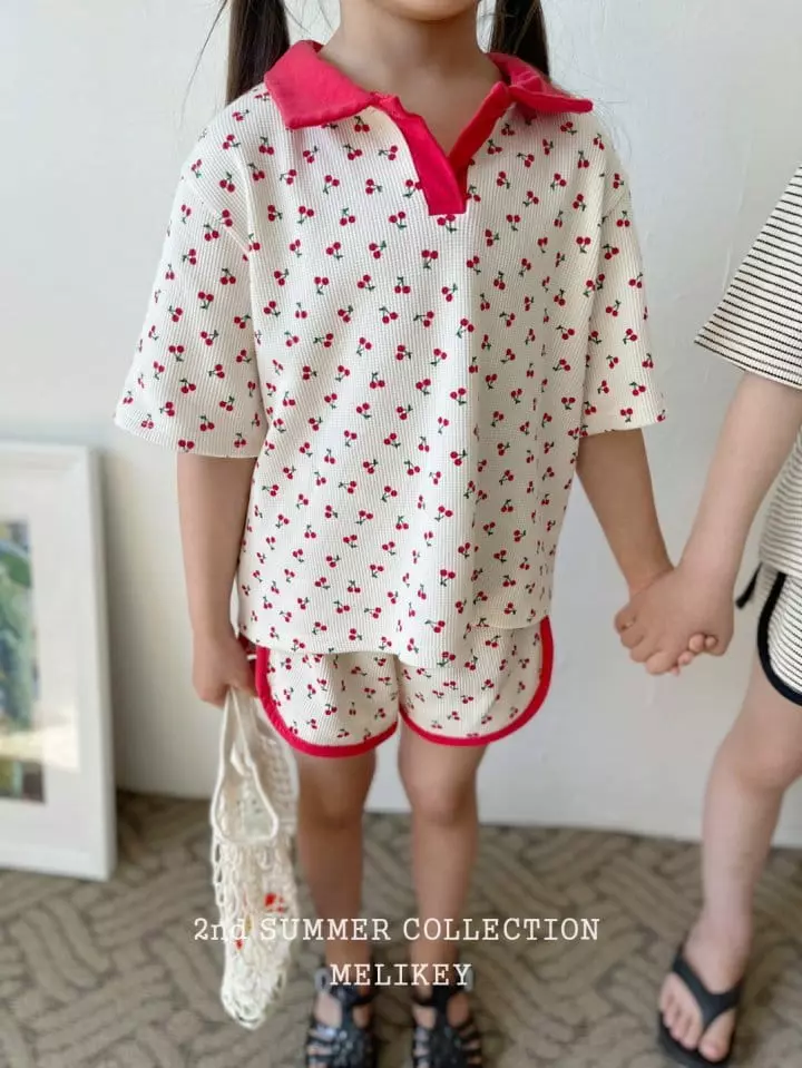 Melikey - Korean Children Fashion - #prettylittlegirls - Waffle Collar Top Bottom Set - 11