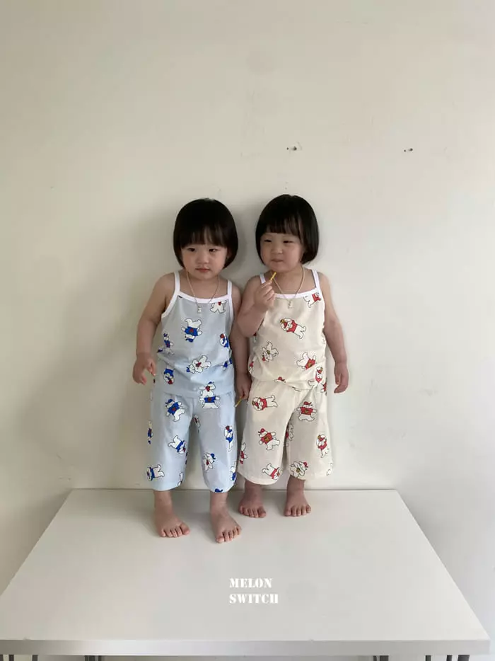 Melon Switch - Korean Children Fashion - #childrensboutique - Picnic Bear Sleeveless Top Bottom Set - 12