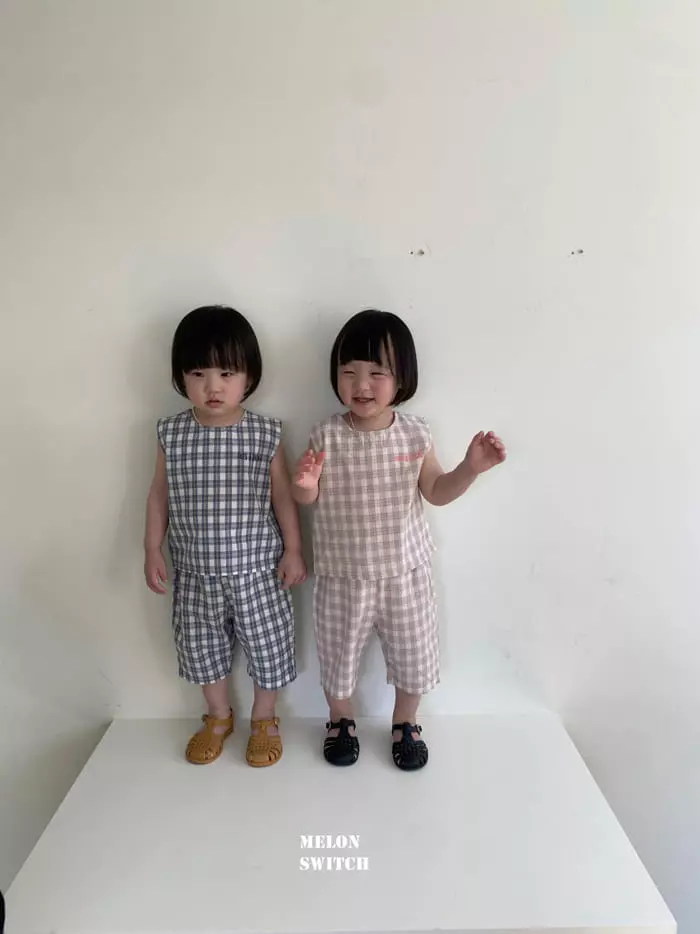 Melon Switch - Korean Children Fashion - #magicofchildhood - Check Cookie Sleeveless Top Bottom Set - 6