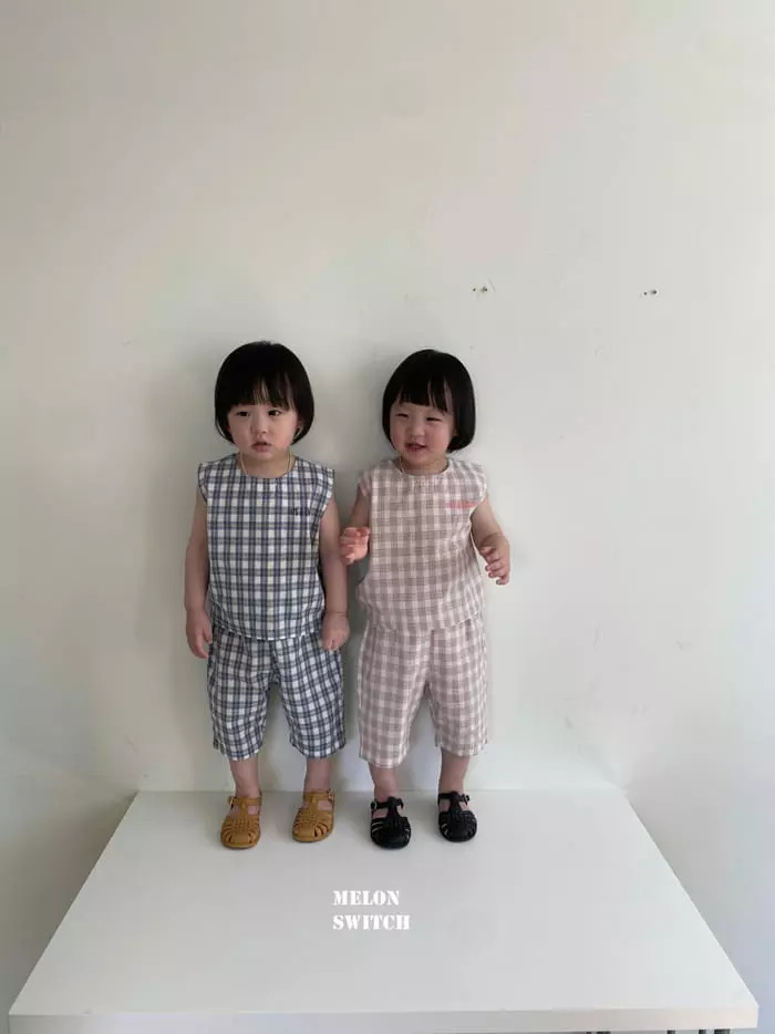 Melon Switch - Korean Children Fashion - #minifashionista - Check Cookie Sleeveless Top Bottom Set - 7