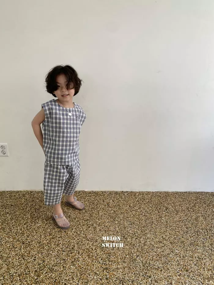 Melon Switch - Korean Children Fashion - #todddlerfashion - Check Cookie Sleeveless Top Bottom Set - 9
