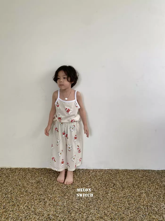 Melon Switch - Korean Children Fashion - #toddlerclothing - Picnic Bear Sleeveless Top Bottom Set - 9