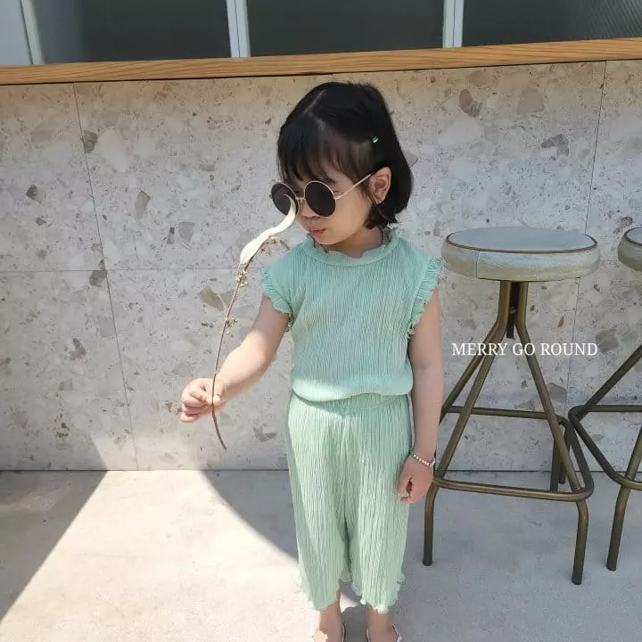Merry Go Round - Korean Children Fashion - #discoveringself - Pastel Wrinkle Top Bottom Set - 3