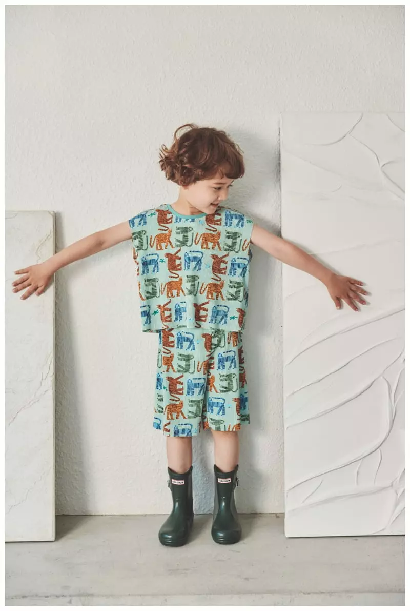 Mimico - Korean Children Fashion - #kidsshorts - Leopard Wrinkle Top Bottom Set - 2