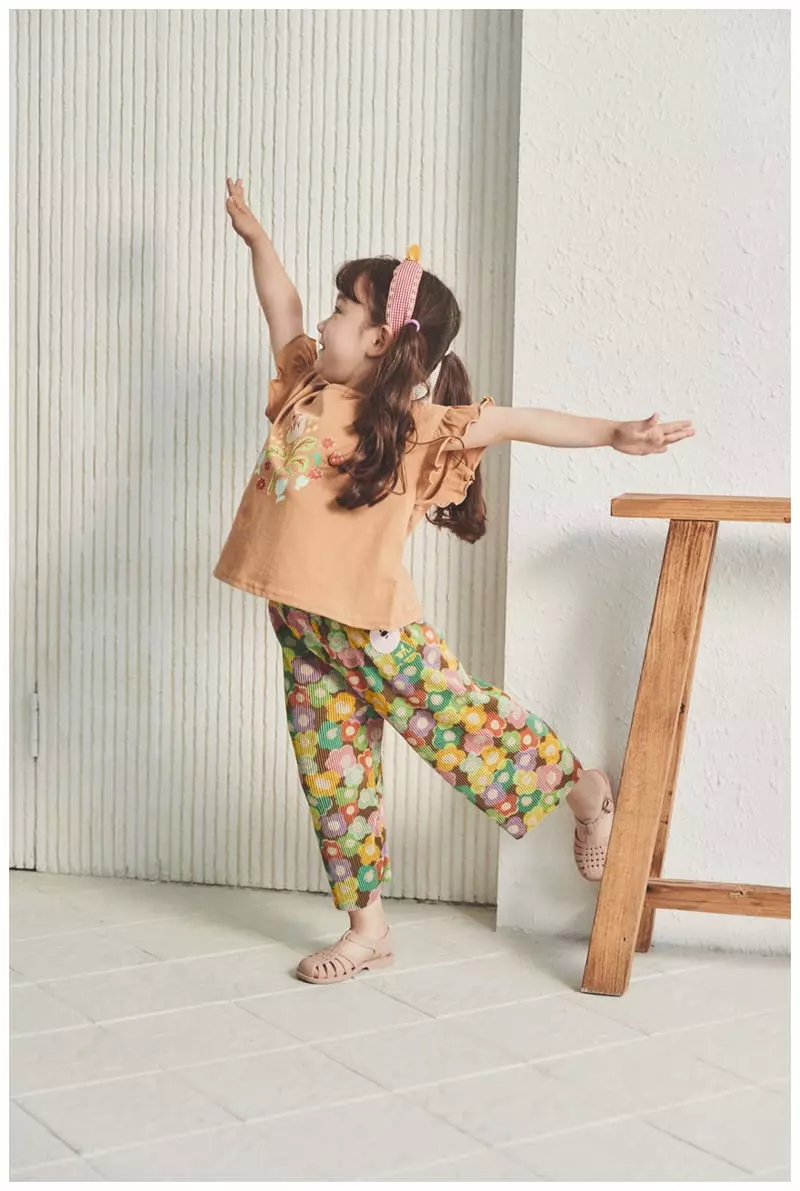 Mimico - Korean Children Fashion - #kidzfashiontrend - Cloea Flower Wrinkle Pants - 8