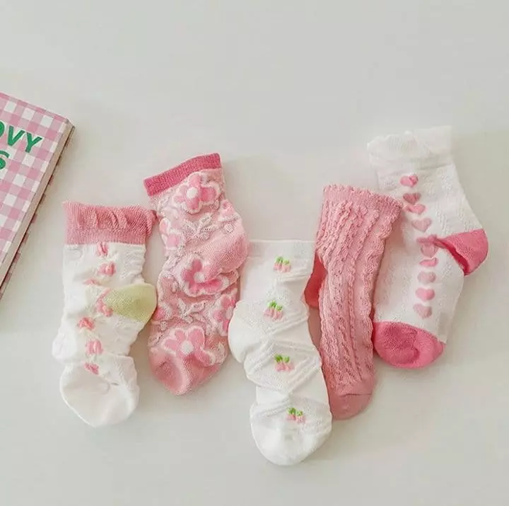 Miso - Korean Children Fashion - #childofig - Pink Flower Socks Set - 6