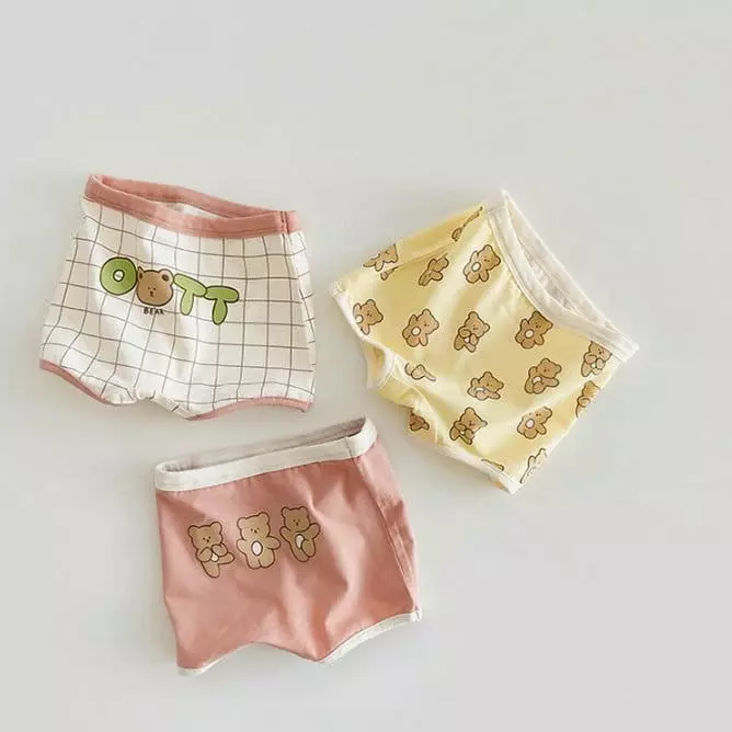 Miso - Korean Children Fashion - #kidsshorts - Bear Three Underwear Set - 4