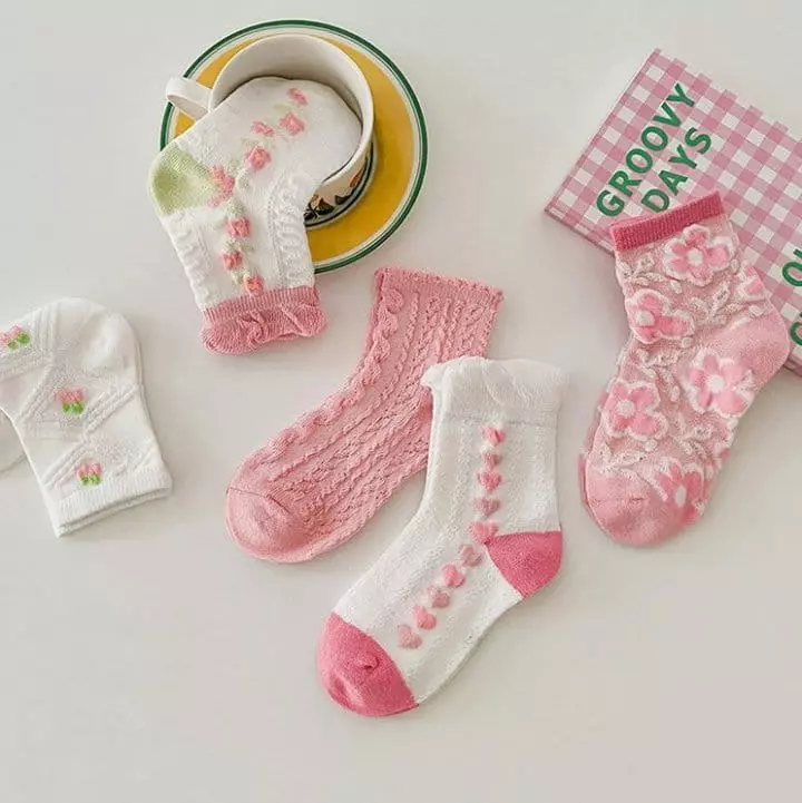 Miso - Korean Children Fashion - #littlefashionista - Pink Flower Socks Set