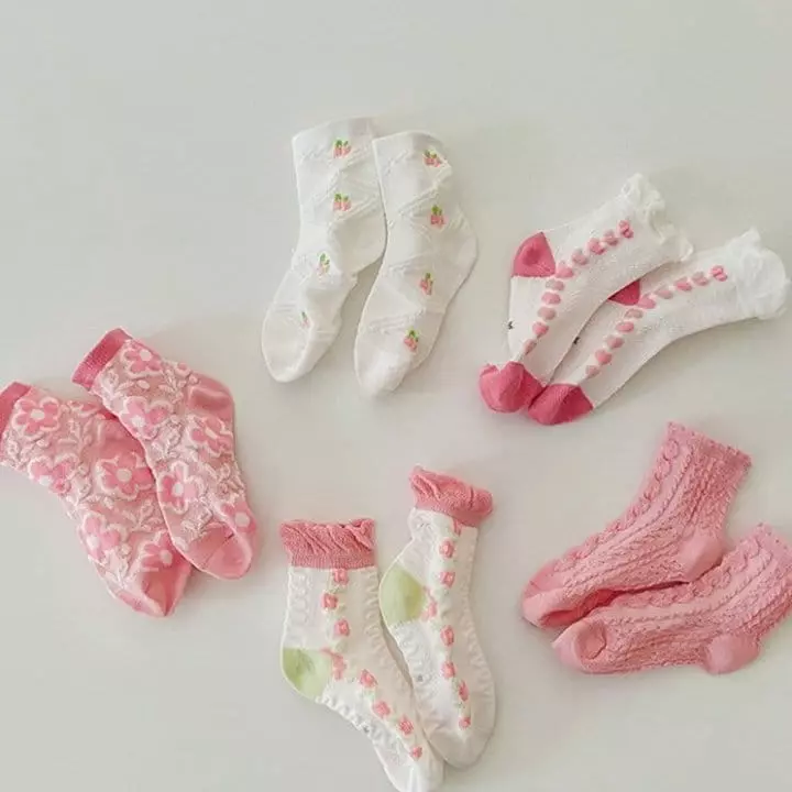 Miso - Korean Children Fashion - #magicofchildhood - Pink Flower Socks Set - 2