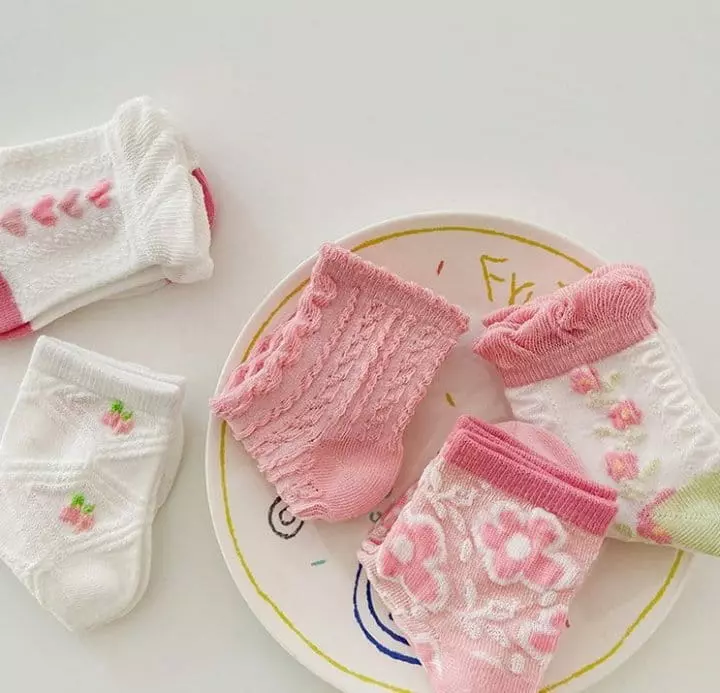 Miso - Korean Children Fashion - #minifashionista - Pink Flower Socks Set - 3