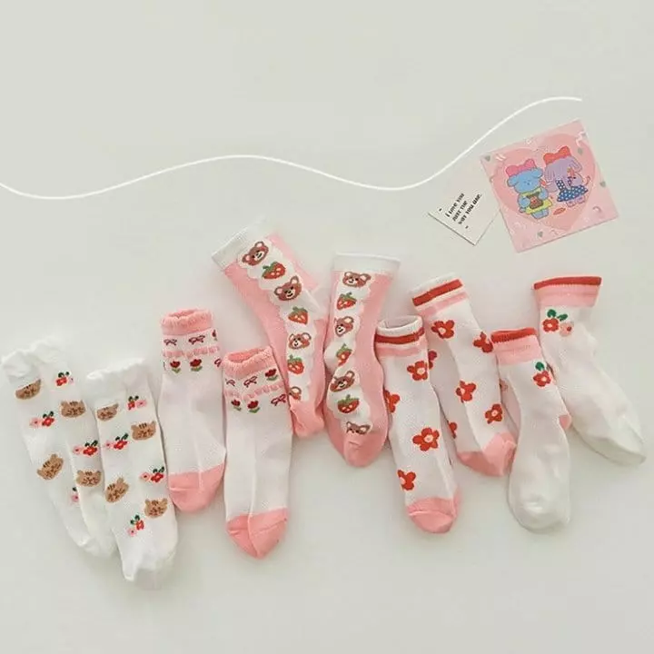 Miso - Korean Children Fashion - #prettylittlegirls - Flower Strawberry Socks Set - 5