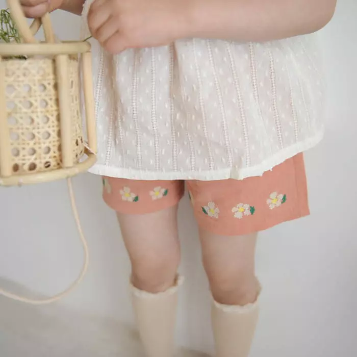 Momo Ann - Korean Children Fashion - #childrensboutique - Flower Embroidery Shorts - 6