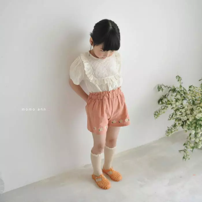 Momo Ann - Korean Children Fashion - #designkidswear - Flower Embroidery Shorts - 7