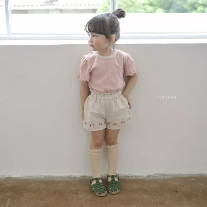 Momo Ann - Korean Children Fashion - #kidsshorts - Flower Embroidery Shorts - 10