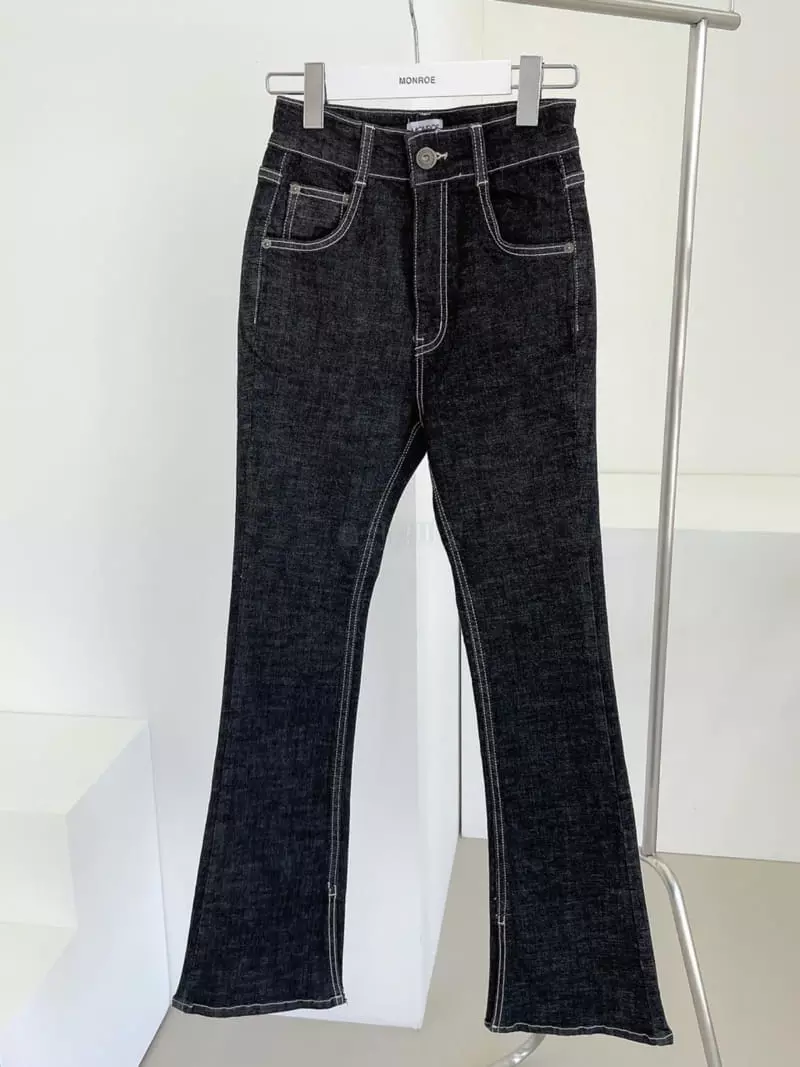 Monroe - Korean Women Fashion - #womensfashion - Black Slit Bootscut Jeans - 4