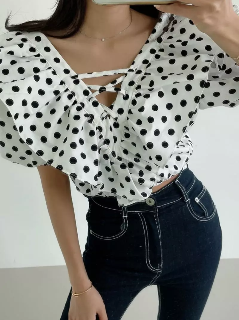 Monroe - Korean Women Fashion - #momslook - Dot Pulin Blouse - 3