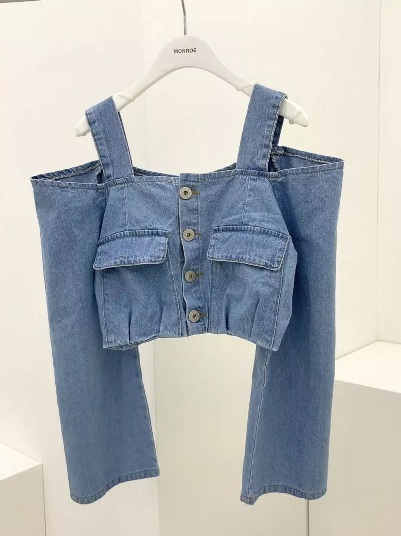 Monroe - Korean Women Fashion - #womensfashion - Denim Off Blouse - 3