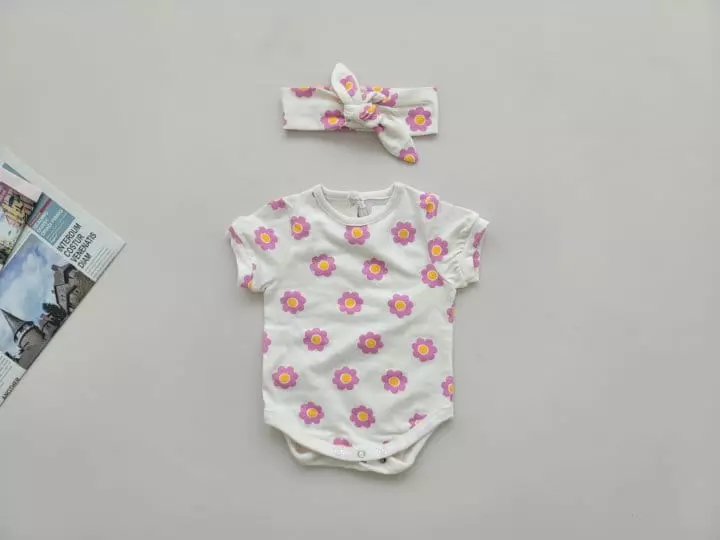 Moran - Korean Baby Fashion - #babyboutiqueclothing - Mong Flwoer Bodysuit with Hairband