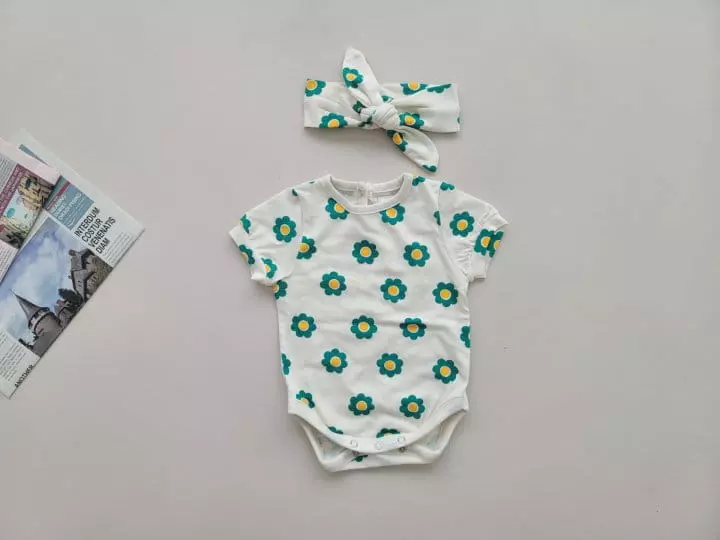 Moran - Korean Baby Fashion - #babyclothing - Mong Flwoer Bodysuit with Hairband - 2